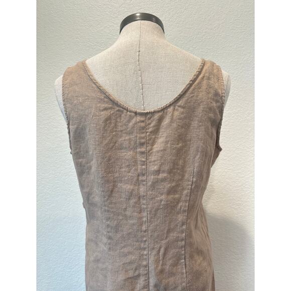 Lagenlook Linen Dress Womens M Petite Tan Artsy Coastal Art to Wear Minimalist - Picture 5 of 7